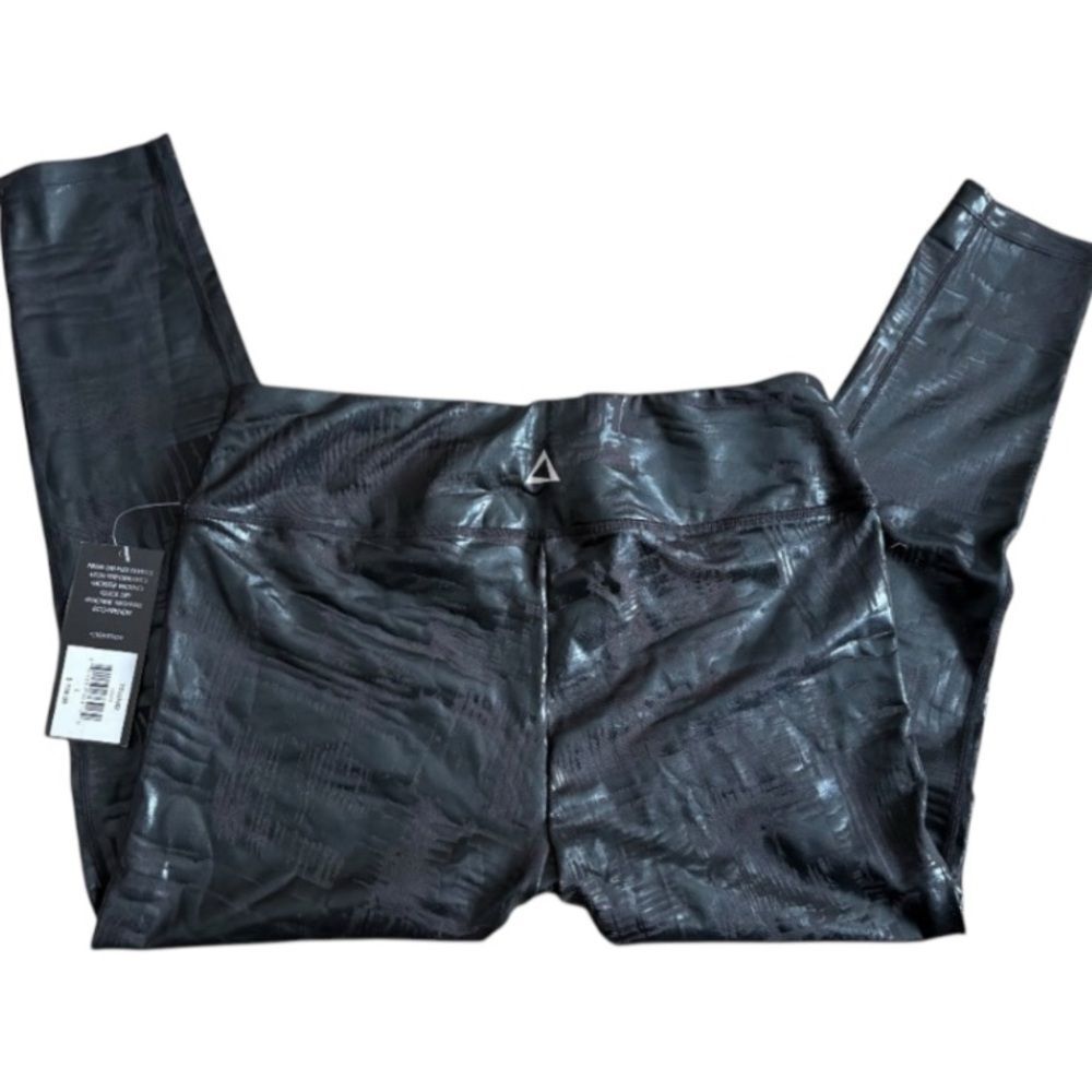 NEW PRISMSPORT Shiny Liquid Black Soft Dri-Flex Leggings Night Out Date Night